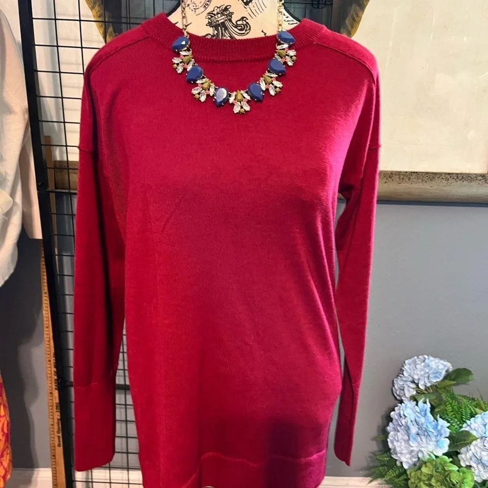 J. Crew Red Crew Neck Sweater Merino wool blend